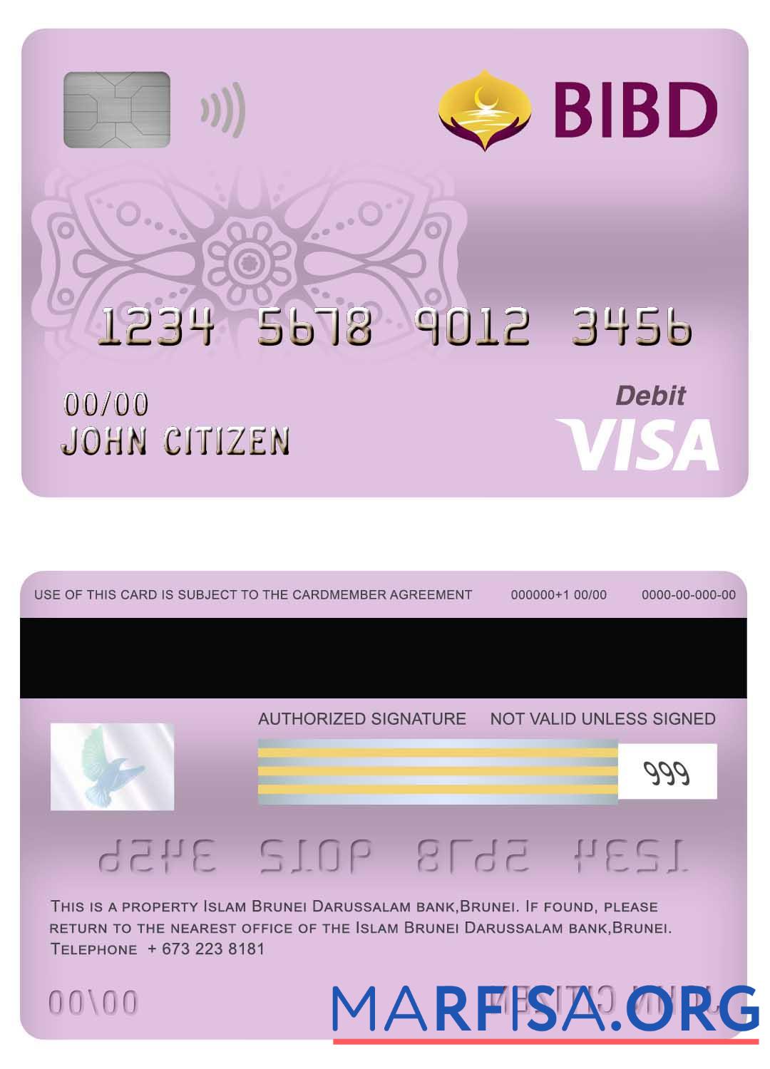 Downloadable Brunei Bank Islam Brunei Darussalam bank visa debit card real example